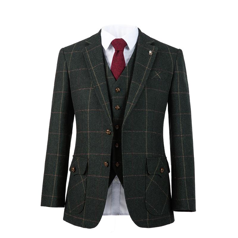 

Wool Woolen dark green thick Herringbone Retro gentleman style Men tweed suit tailored made Blazer suits for christmas men suit, Jacket pants vest