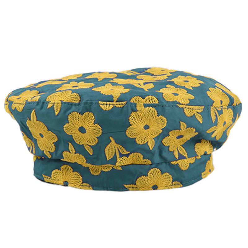 

Spring Summer Women Berets Fashion Flower Embroidery Vintage Painter Flat Hat 23GE, White