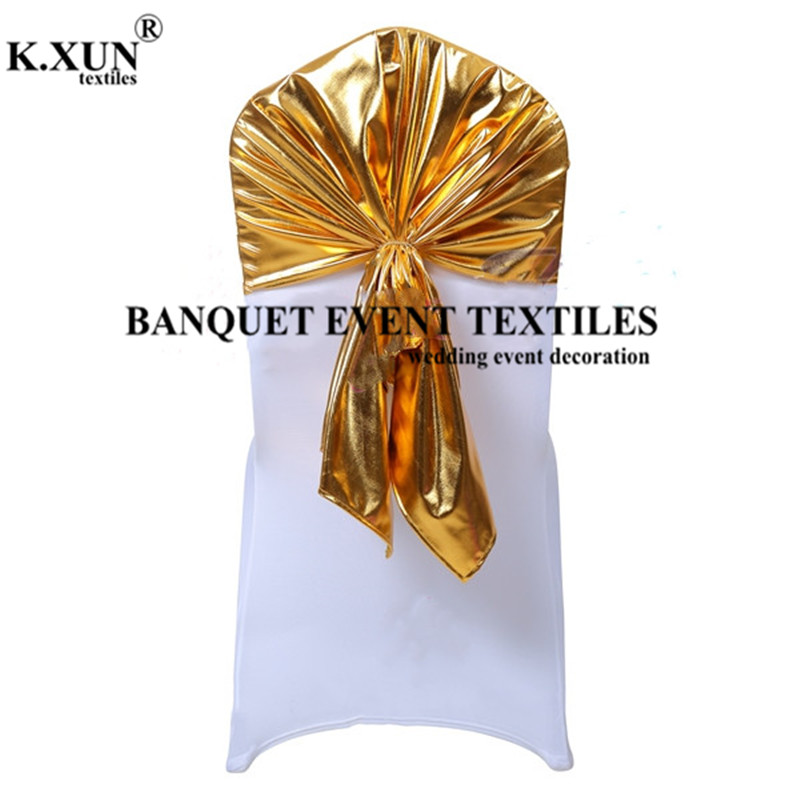 

25 50 100pcs Bronzing Coated Metallic Spandex Chair Cap Cover Banquet Chair Hood For Wedding Event Party Decoration