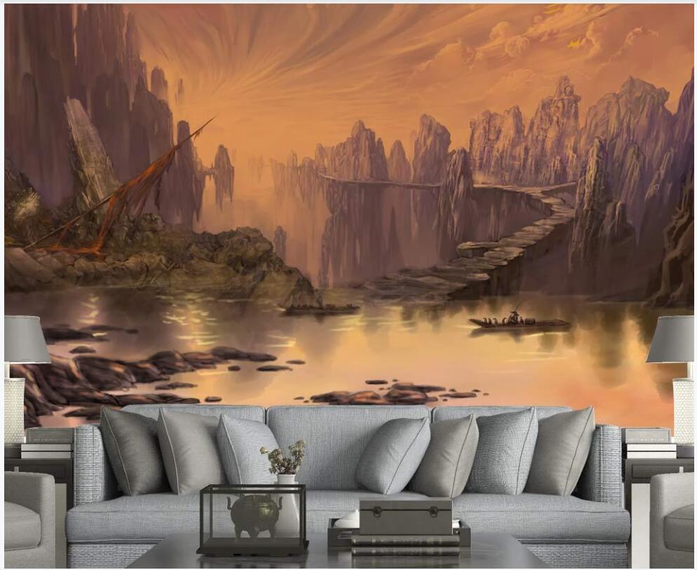 

custom photo mural wallpaper 3d on the wall HD hand-painted game landscape oil painting background home decor wallpaper in the living room, Non-woven wallpaper