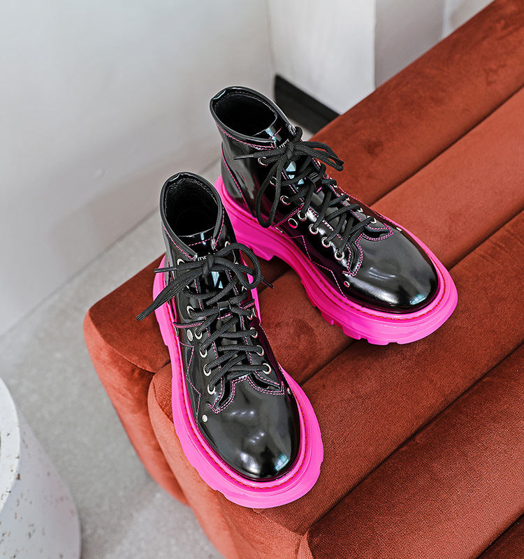 

2020 Women Autumn New Female Fashion Brand Boots Women Ladies Increased Shoes Ankle Shoe Cross-tied Boots Thick Bottom, Pink