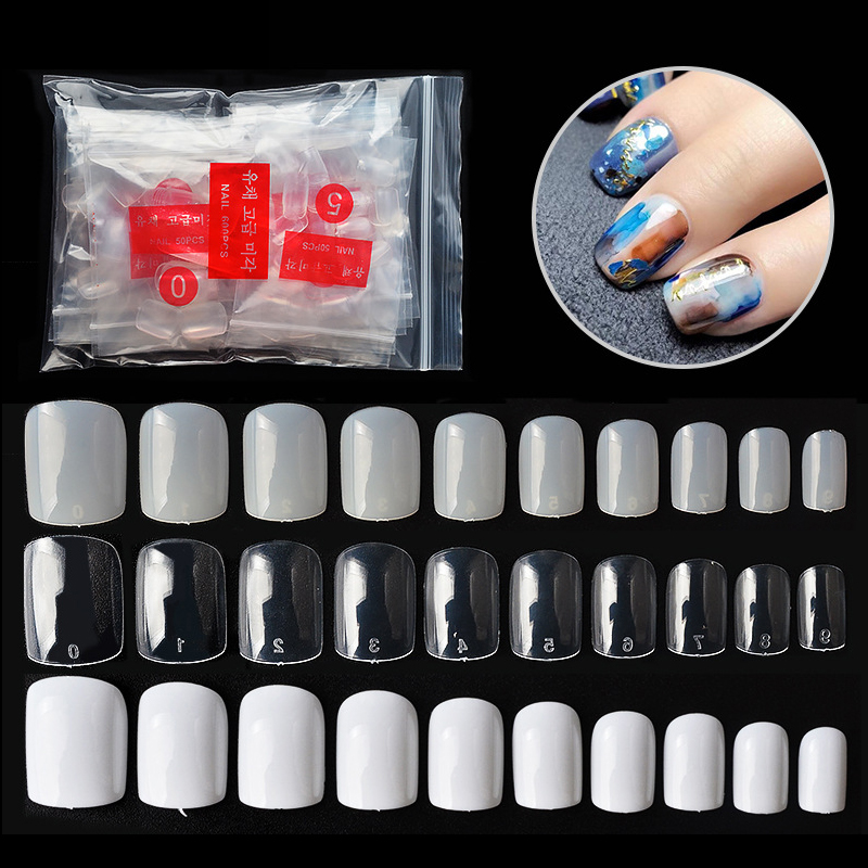 

500pcs/set Nail Nail Patch Square Painted Round Head Piece Fake Piece Transparent Artificial Fake Nailstips Salon Tool, White