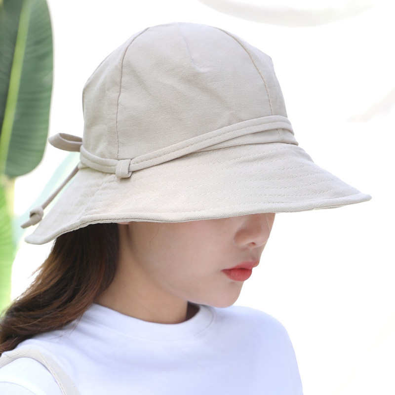 

Foldable Cotton Linen Solid Bow Sun Hats Women Summer Casual Pink Hat Summer Women Ladies Bow Floppy Beach Caps Woman, Black