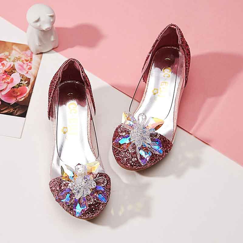 

Princess Girls Crystal Shoes High Quality Rhinestone High-Heel Sequins Dress Shoes Party Wedding Dance Students Leather, Blue