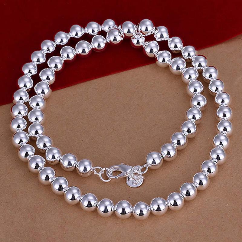 

Wholesale Price Men's 8mm Beads Chain Necklace Fashion Jewelry Stamped Silver Plated 20inches Choker Necklaces