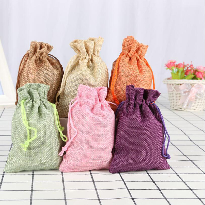 

10Pcs/Packs Christmas Hessian Burlap Jute Gift Bags Drawstring Pouch Home New Fashion Useful Wedding Favor