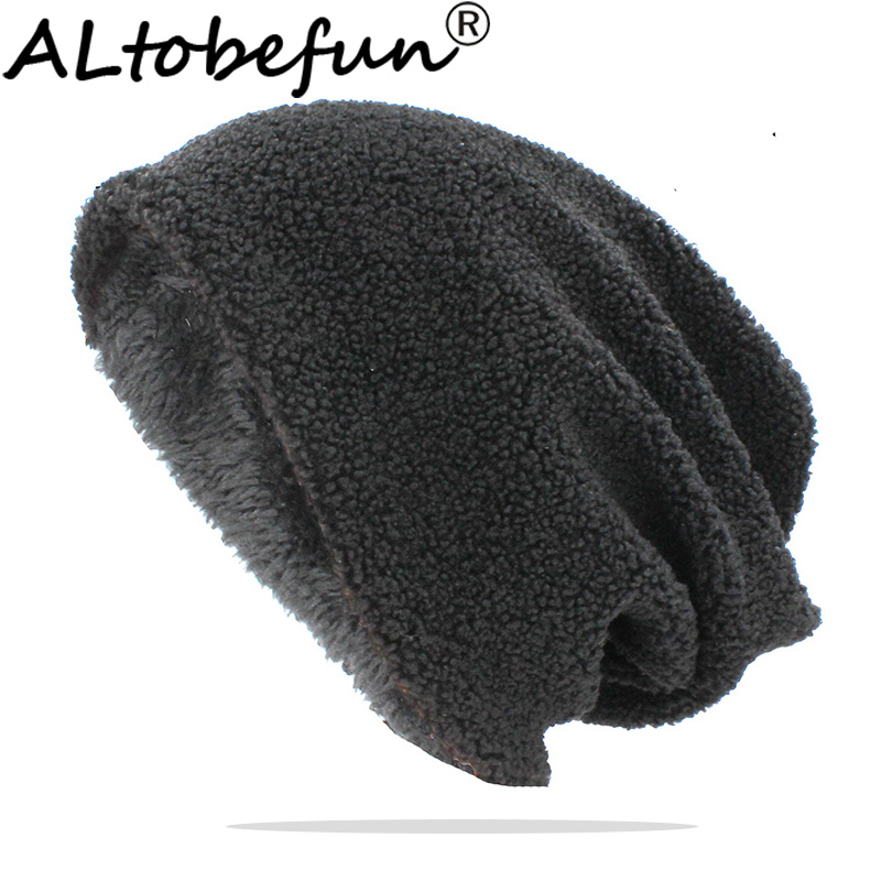 

ALTOBEFUN Skullies Beanie Men Winter Hat Faux Fur Warm Baggy Adult Hat Beanies Thick For Women Caps BHT146