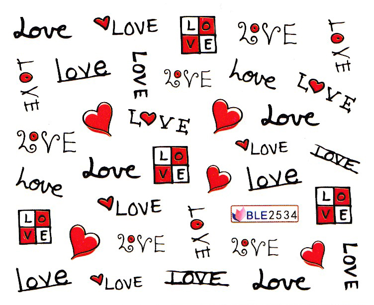 

1pc Lovely Heart Shape Nail Art Water Nail Decal Sticker Words Slider for Manicure Art Watermark Tips Decoration, Ble2529