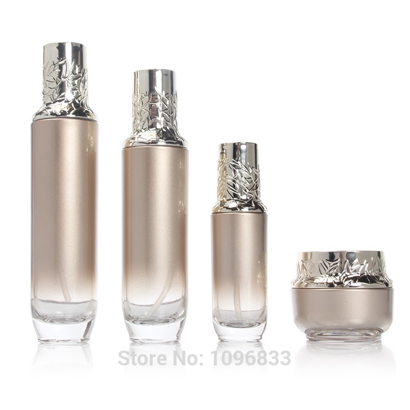 

50G Cream Jar Cosmetic Container Lotion Pump Refillable Empty Bottle 120ml 100ml 40ml Gold Glass Bottles 8Pcs/Lot