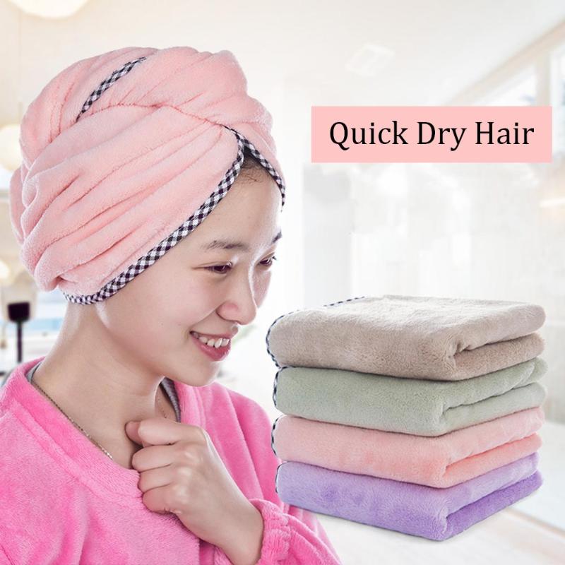 

Magic Dry Hair Cap Microfiber Coral Fleece Shower Cap Plain Quick Dry Towel Quick Hair Wrap Towel with Button