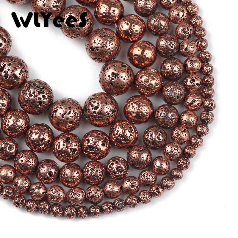 

WLYeeS Round Plated Ancient Red copper color Lava Volcanic Loose Bead 4 6 8 10 12mm Ball for DIY Jewelry Bracelet making Finding