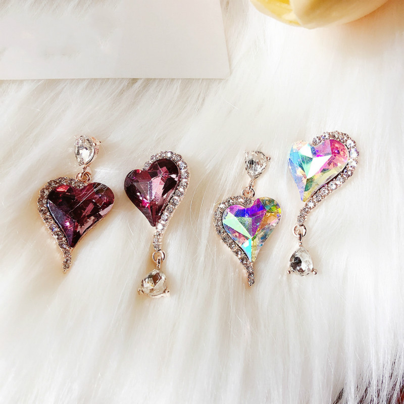 

Trendy Crystal Water Drop Women Dangle Earrings Asymmetric Love Crystal Earrings Bohemian Drop