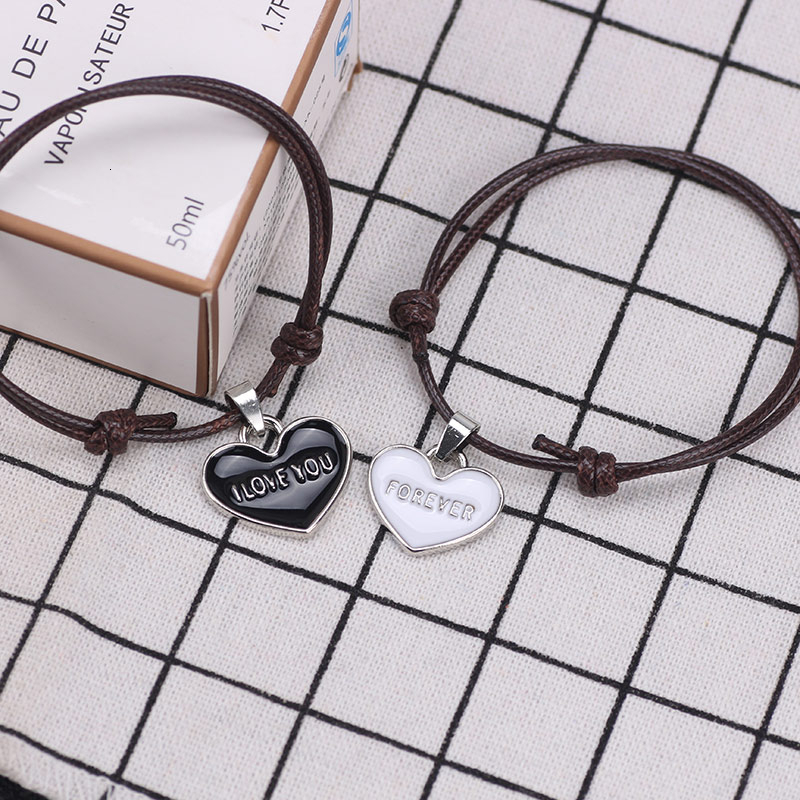 

Charm Bracelets Multi Colored Leather Friend Bracelet For Women Men Black White Heart Pendant Adjustable Couple Jewelry Gift 2021