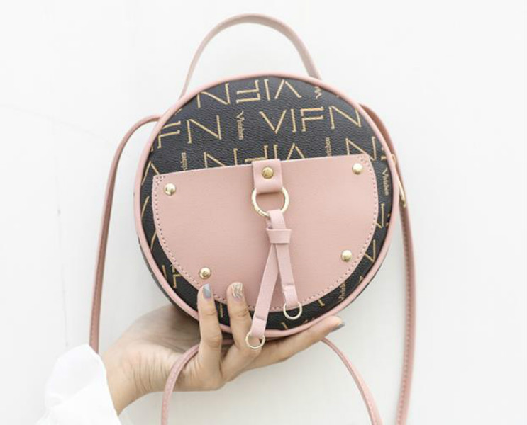 

2020 New Fashion Simple Contrast Color Retro Small Round Bag Casual Wild Shoulder Messenger Handbag, Khaki