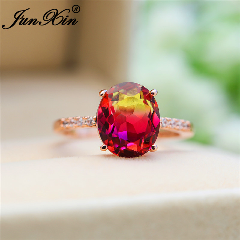 

Female Mystic Rainbow Fire Crystal Stone Rings For Women Rose Gold Minimalist Yellow Red Wedding Bands Thin Ring Jewelry