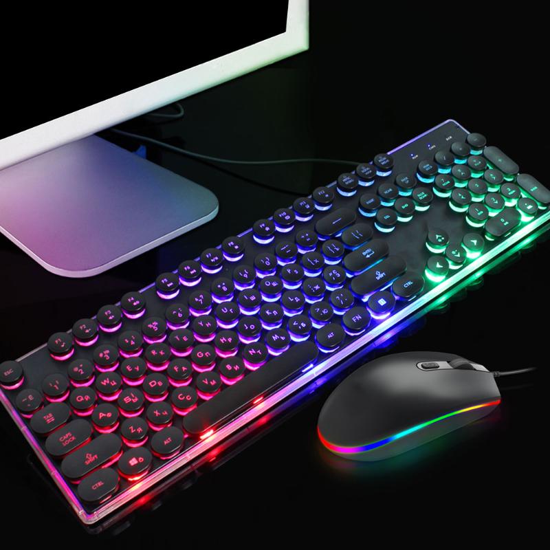 

Russian Backlit Gaming Keyboard Mouse Set RGB Optical Light Computer Laptop Wired Keypad Mice Kit