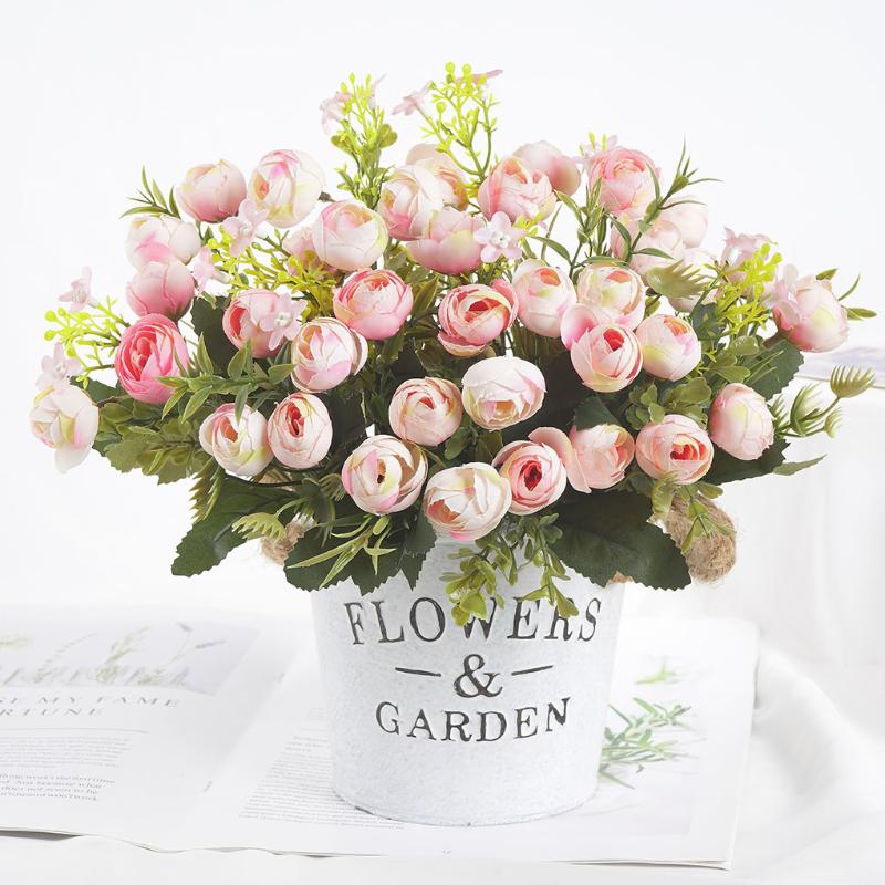 

3pcs Artificial Flower Bouquet Home Office Desktop Silk Cloth Fake Floral Decor Rose Bud Bouquet