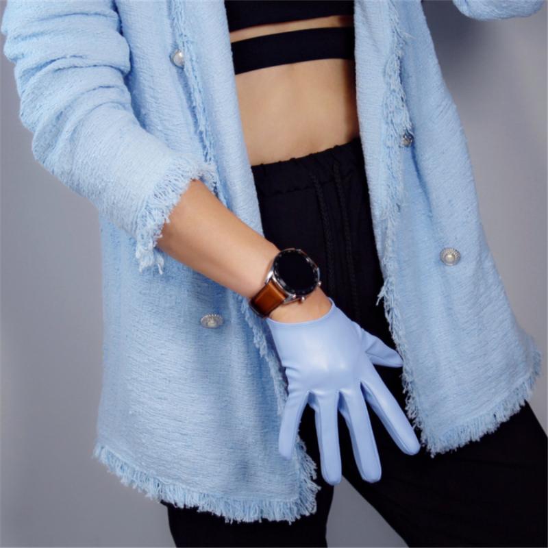 

Ultra-Short Leather Gloves 16cm Artificial Leather Imitation Sheepskin Sapphire Blue Light Blue Sky PUQL-1