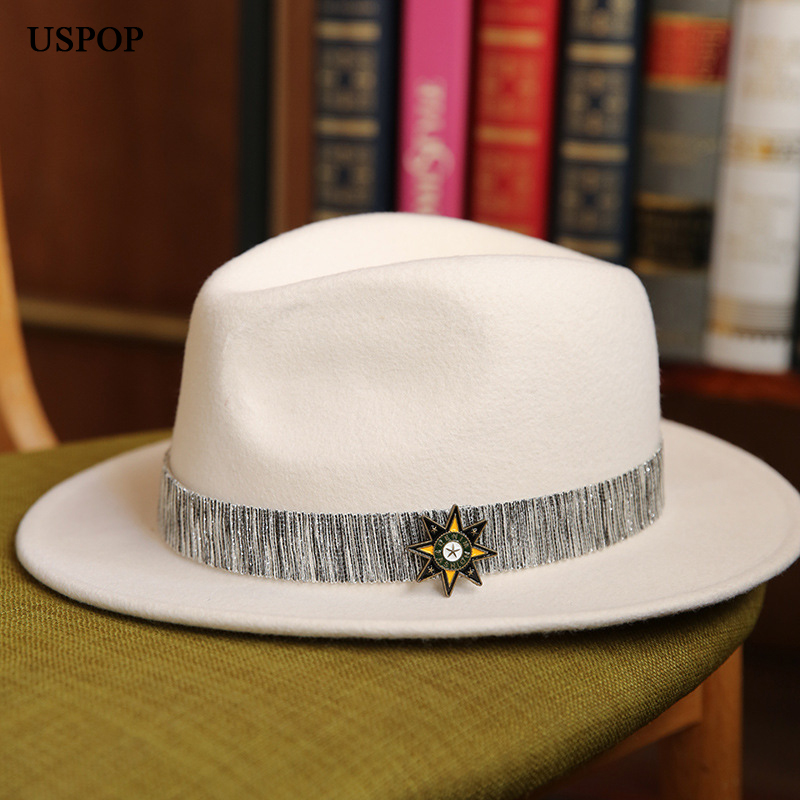 

USPOP Women fedoral hats winter wool hats jazz hat, White