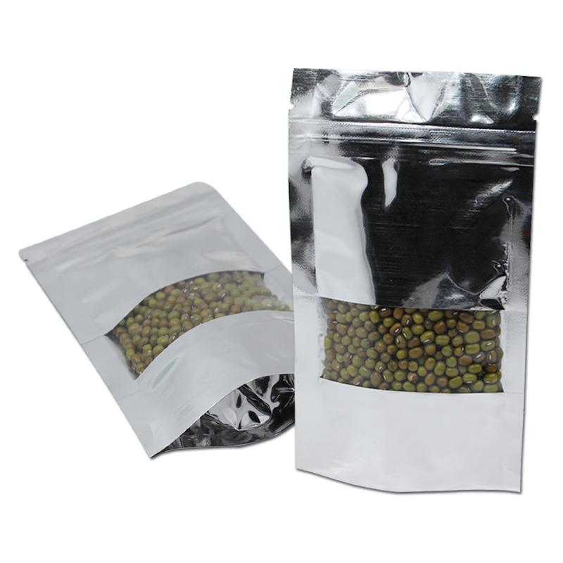 

Doypack Zipper Aluminum Foil Bags Reclosable Self Sealing Packing Pouch with Plastic Window Storage Snack Beans Nuts Bag