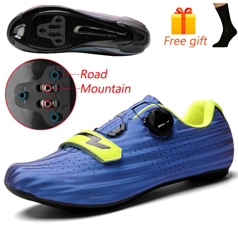 

Newest MTB Cycling Shoes Outdoor Mountain Bike Sneakers Men Breathable Road Bicycle Shoes Man Professional Anti-skid SPD-Locking, No lock colorfulblue