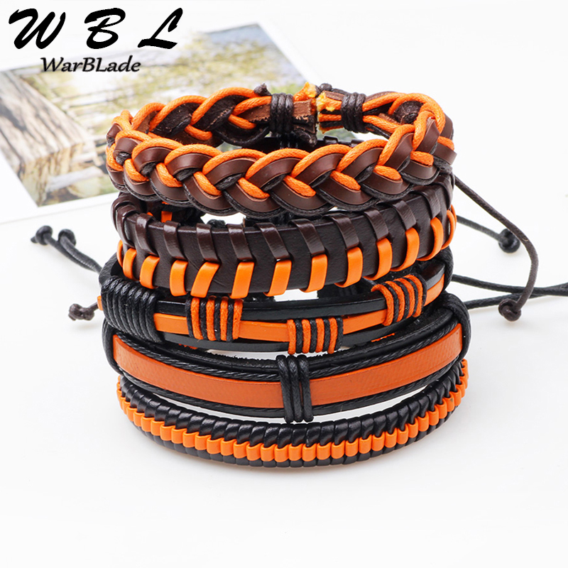 

Genuine Leather Bracelet Men Multilayer Braid Wrap Bracelets 3-6PCs/set & Bangles Punk Wristband for Women Jewelry Drop shipping