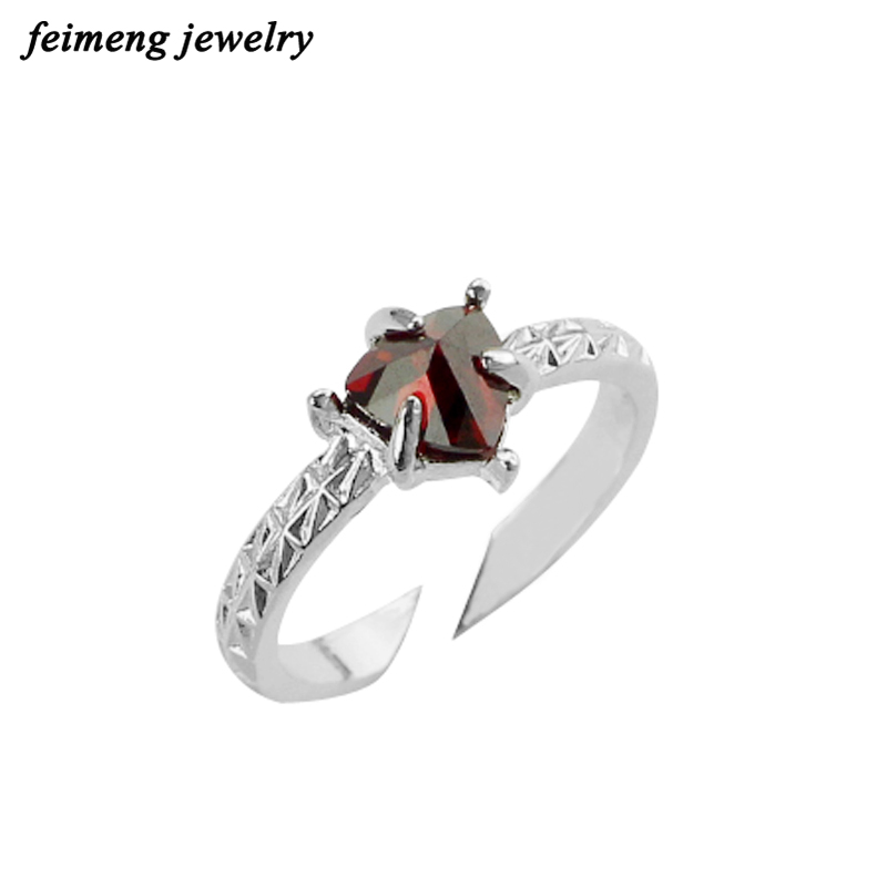 

High Quality Red Crystal Created Spinner Wedding Ring Silver Color Heart Shape Punk Rock Crystal Rings For Women Party Jewellery