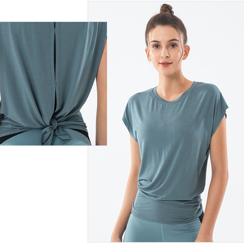 

2020 Ins Women Sport Tops Open Back Quick Dry Loose T-shirts Twisted Sweatshirt Tunic Yoga Blouses, Black