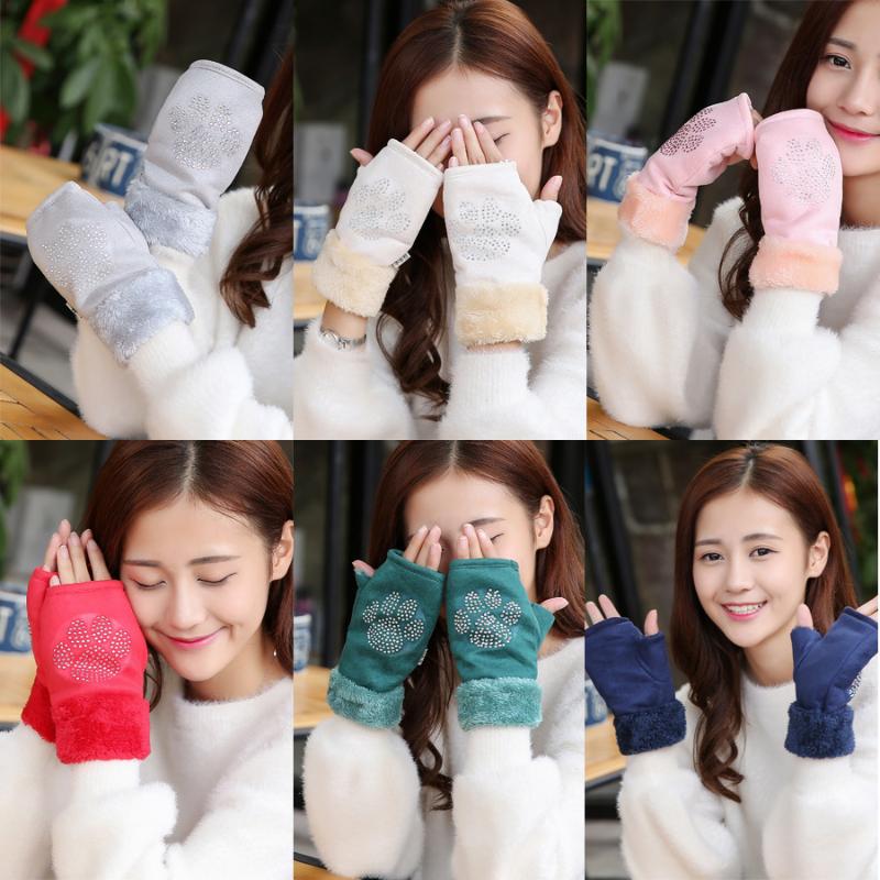 

1Pair Women Girls Lovely Winter Warm Fingerless Gloves Fluffy Bear Plush Half Finger Gloves Mitten New
