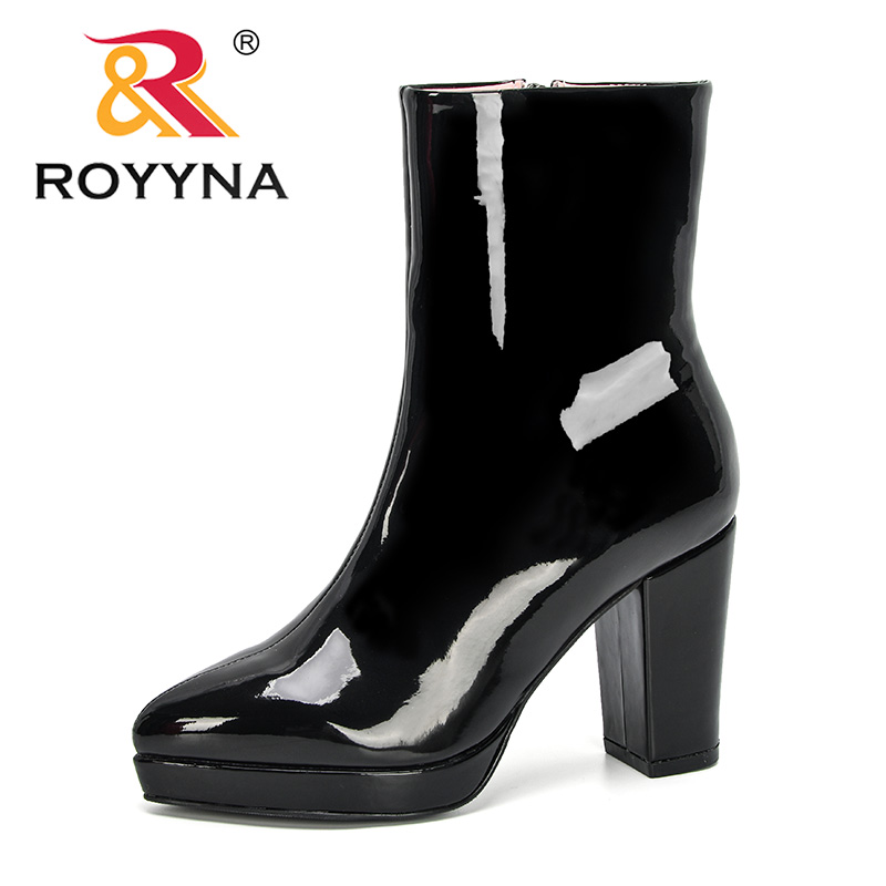 

ROYYNA 2020 New Designers Boots Women Pointed Toe High Heel Boots Mirror Metallic Women Pumps Female Sexy Stiletto Trendy, Black