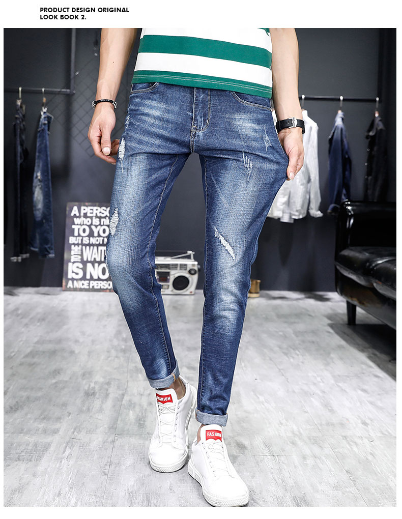 

The Blue The New Jeans Man Han Edition Cultivate One'S Morality And Feet Hole Fashion Trend LinYe963