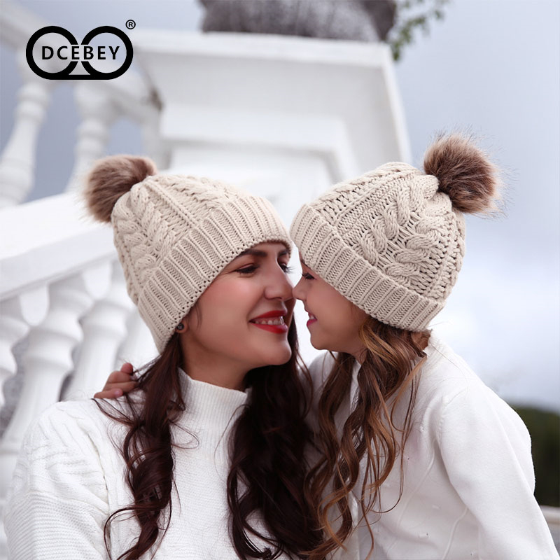 

DCEBEY Baby Cap Winter Warm Baby Mother Beanies Hat Pompon Children Hats Knitted Cute Cap For Girls Boys Caps Casual Solid Color, Black