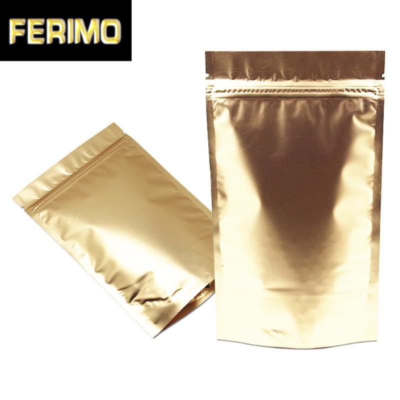 

Stand Up Frosted Golden Aluminum Foil Bag Zipper Mylar Foil Package Bags Kitchen Coffee Sugar Storage Pouches