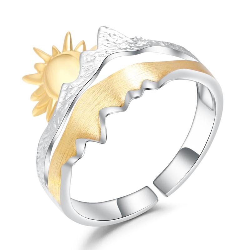 

GEM'S BALLET 925 Sterling Silver Gold Plated Sun Wedding Band Ring Original Adjustable Open Ring For Men Engagement Fine Jewelry