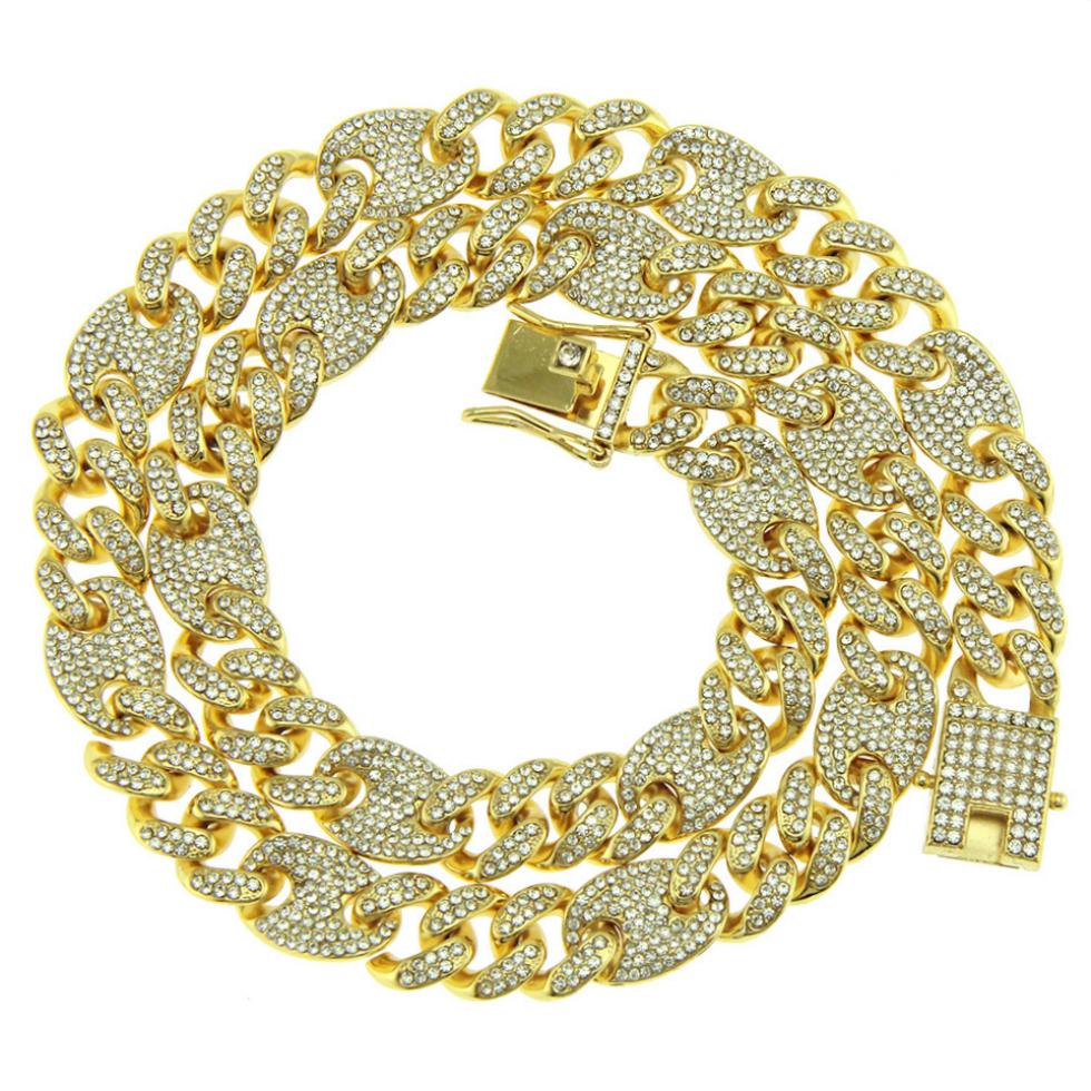 

13mm Hip Hop Mens Gold Bling Diamond Cuban Link Coffee Bean Chain Necklace Choker Bracelets Masculina Bijoux Jewelry Curb Chains for Guys