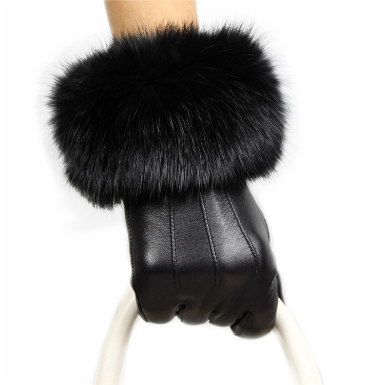 

Winter Genuine Leather Gloves Women real fur Ladies Glove New Goatskin Mittens Guantes touch screen