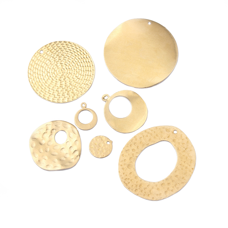 

1pack Fashion Raw Brass Hollow Circle Hammered Round Charms Pendant DIY Necklace Earring Accessories Jewelry Making