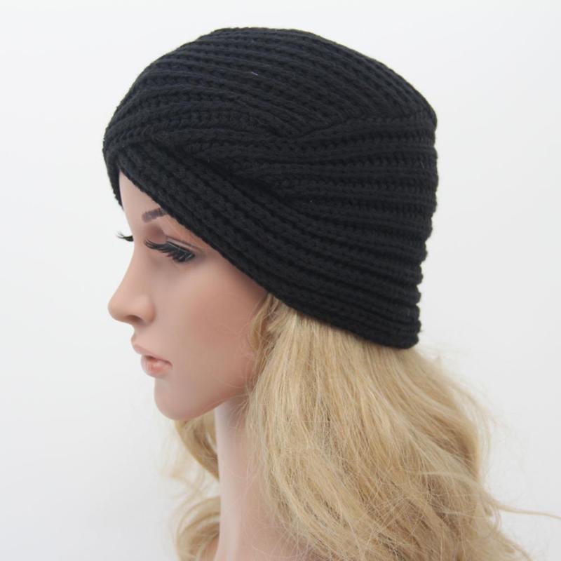 

Fashion Women Knitted Turban Hat India Plate Head Cap Autumn Winter Keep Warm Cute Beanies Lady Girl Crochet Cross Hats AIC88, Navy