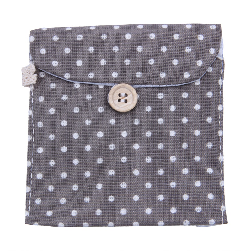 

Girl Cotton Blends Polka Dots Sanitary Pad Holder Button Bag Case Gray White