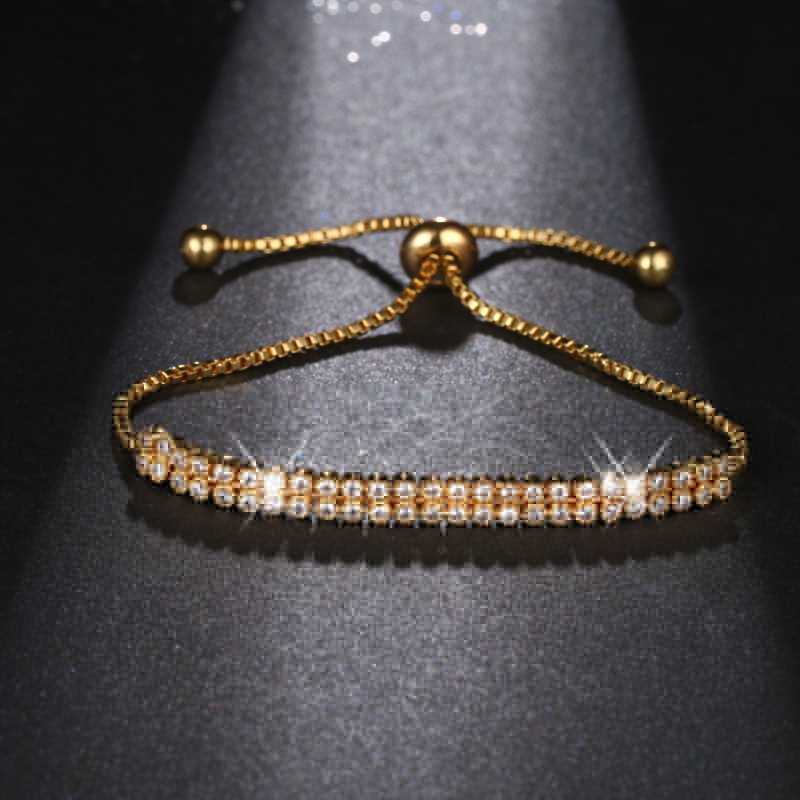 

Luxury Gifts NEW Bling 2 RowAAA+ Cubic Zirconia Bracelets&Bangles Women Man Golden Hip Hop Chain For Pagement Party Show B-072