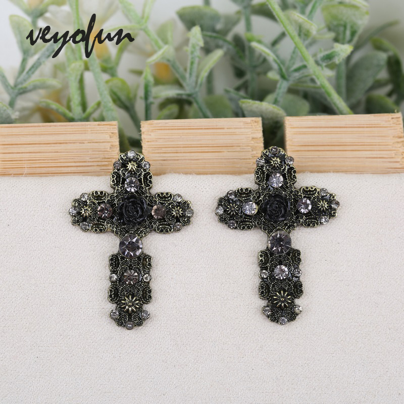 

Veyofun Vintage 3 Color Cross Rhinestone Earrings for Women Fashion Jewelry Wholesale New Brinco