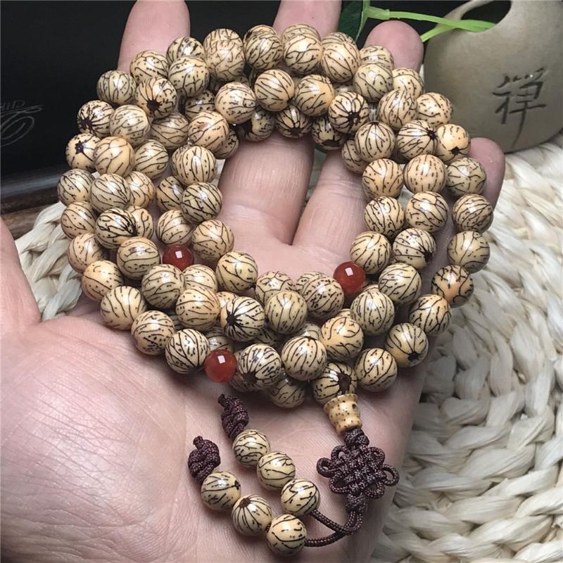 

Wholesale Polished Natural Golden Silk Bodhi Seed 108 Beads Bracelet 8mm Small Blood Silk Bodhi Prayer Mala for Men or Women