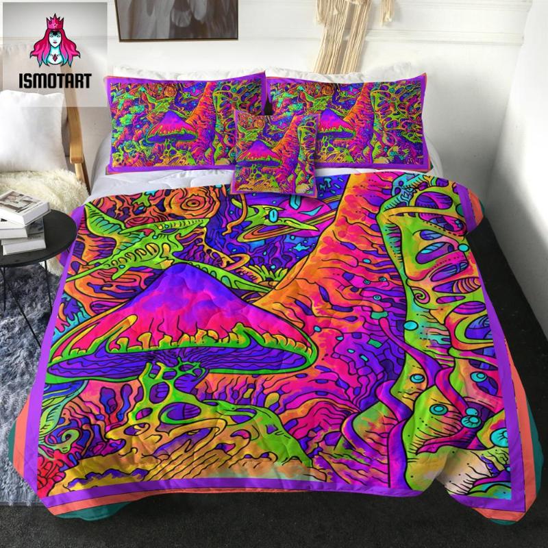 

Comforters & Sets Trippy Art By Ismot Esha Summer Quilt Set Air-conditioning Comforter Colorful Mushroom Bedding Abstract Duvet, Purple