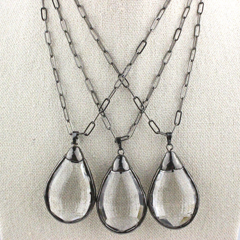 

16inch 5pcs/lot New design plated glass charm necklace,clear glass component,popular plated rosary chain necklace wholesale