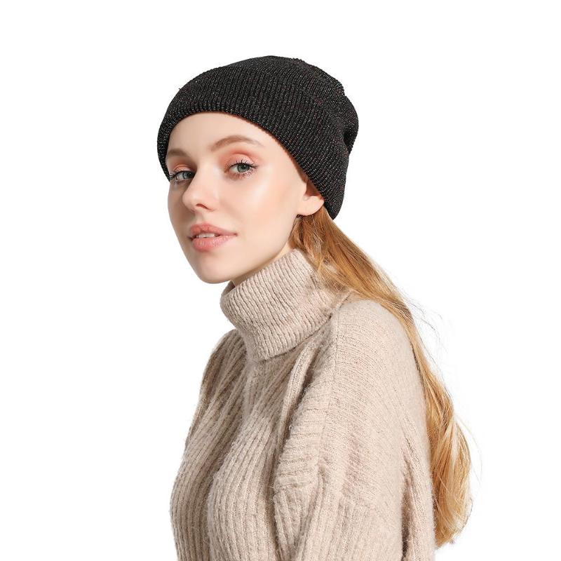 

Female Beanie Skullies for Women Autumn and Winter Woolen Knit Outdoor Skiing Warm Hats High-quality Products, Black