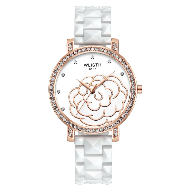 

WLISTH Fashion Quartz Watch Women Luxury Rhinestone Watches Ladies Ceramics Strap Dress Wristwatch Waterproof Relogio Feminino, Sliver