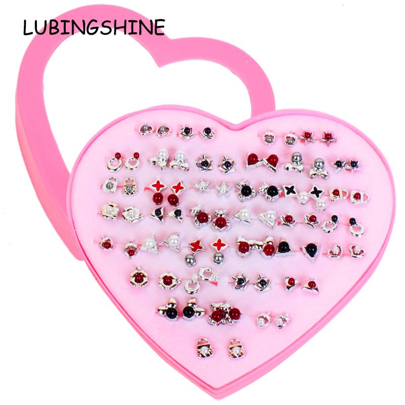 

Women 36 Pairs /Lot Cute Crystal Pearl Crown Small Stud Earrings Sets Girl Children Jewelry Party Birthday Gift With Heart Box