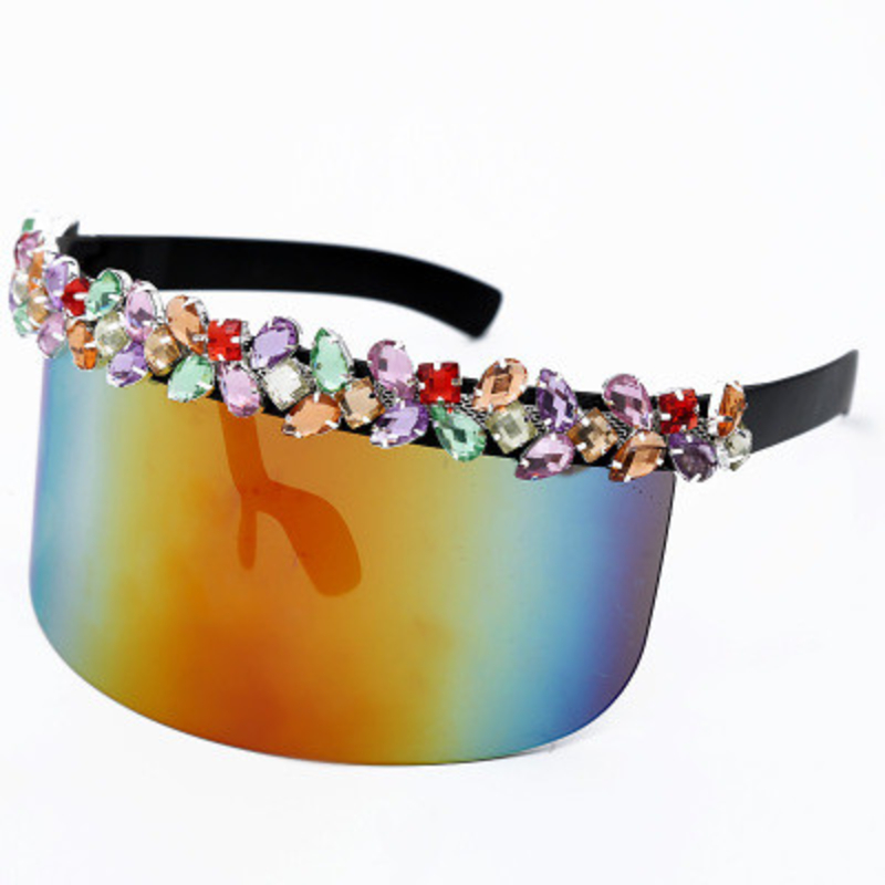 

new luxury candy color Rhinestone women sunglasses 2020 brand large frame goggles Shining Diamond one piece sun glasses female