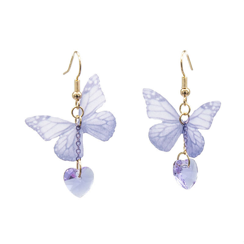 

Handmade Purple Ethereal Butterfly Dangle Earrings With Crystal Heart Drop Earrings For Women Femme Girls Jewelry Wedding Party