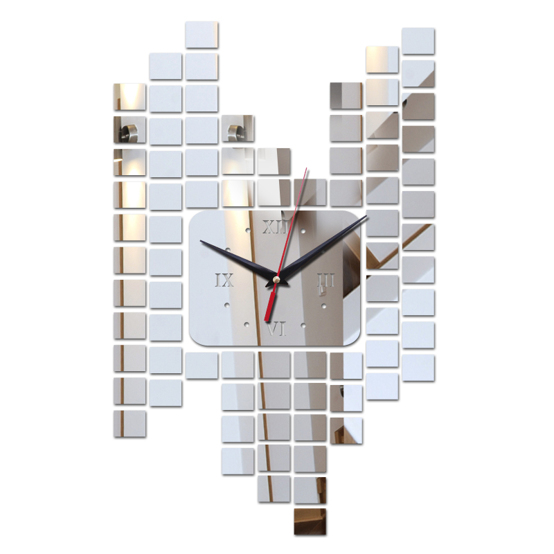 

Hot sale geometric quartz wall clock square shape decoration wall sticker clocks europe style mirror acrylic watches
